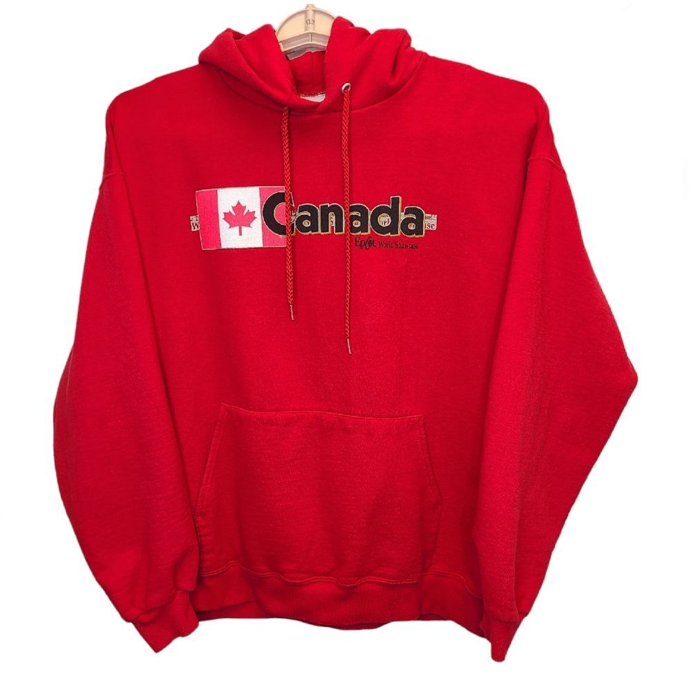 VTG Walt Disney World Canada Epcot World Showcase Red Fleece Hoodie Adult L
